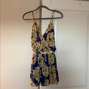 Blue and white floral romper